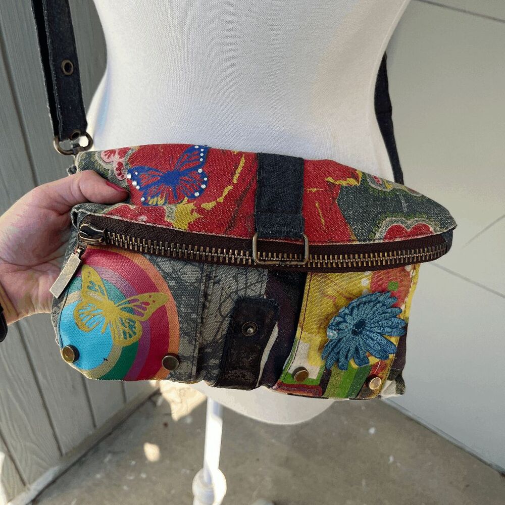 Desigual Patchwork Crossbody Bag Butterfly Boho Upcycle Project